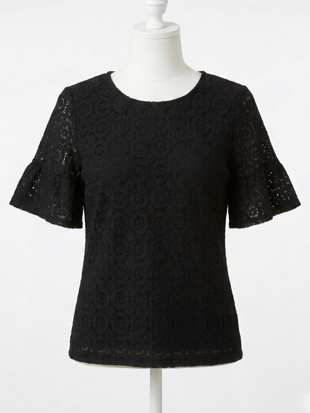 Dorothy Perkins Black Eyelet Lace Blouse | Flutter Short Sleeve Top, US 12